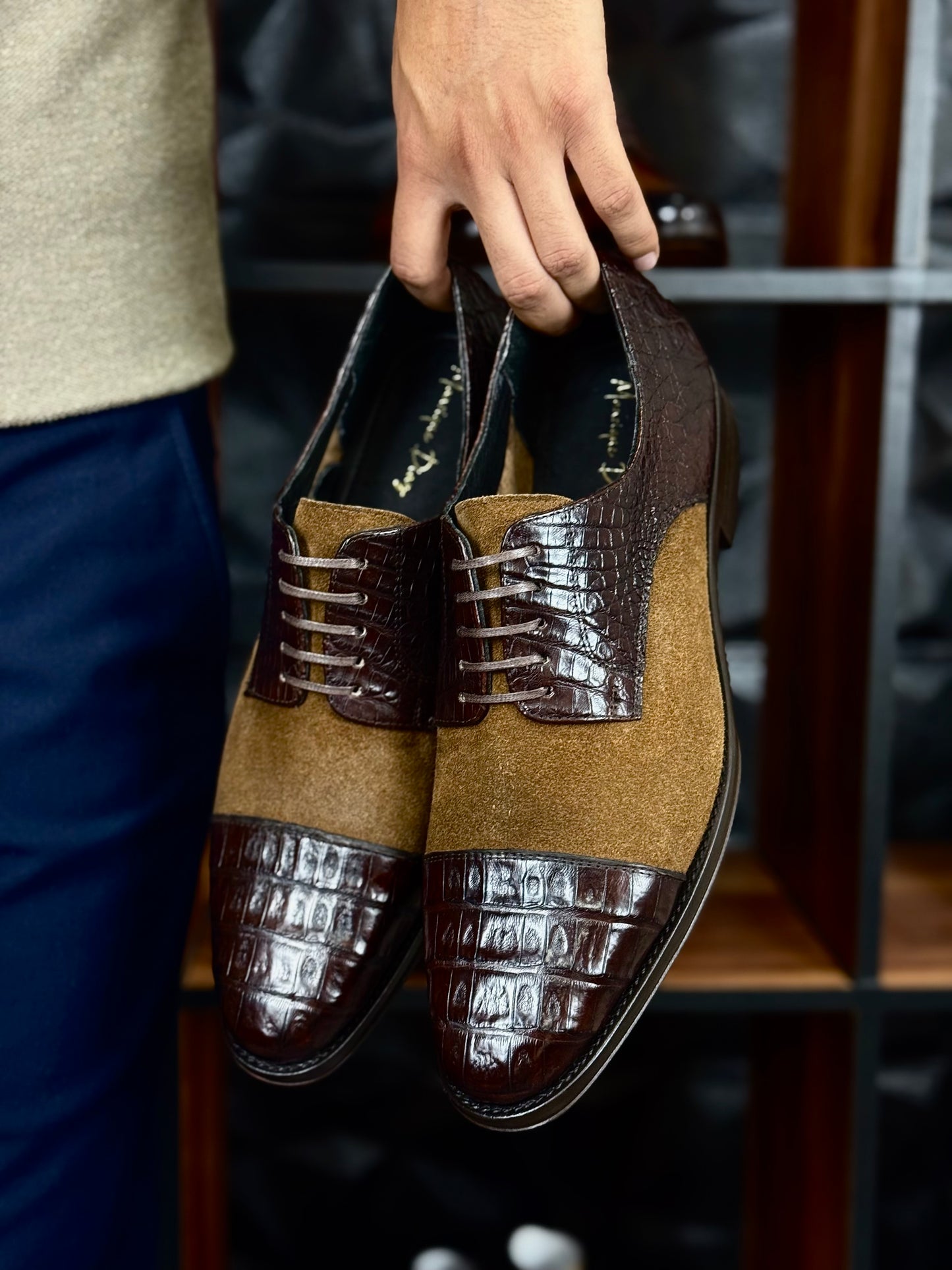 LISBOA SUEDE/COCODRILO BROWN